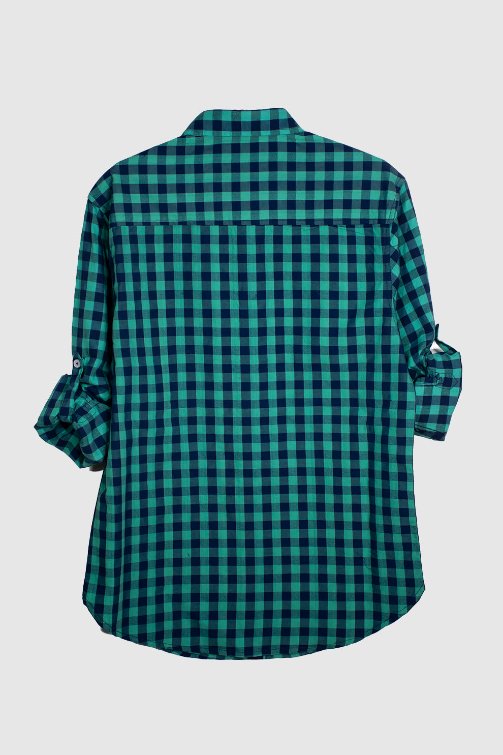 MEN CHECK SHIRT WITH BON POCKET EMBROIDERY ON CHEST-SEA GREEN