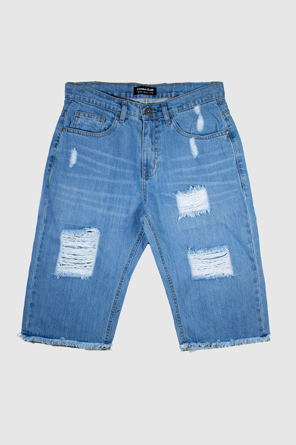 MEN LIGHT BLUE BERMUDA WITH RIPPING ON KNEE