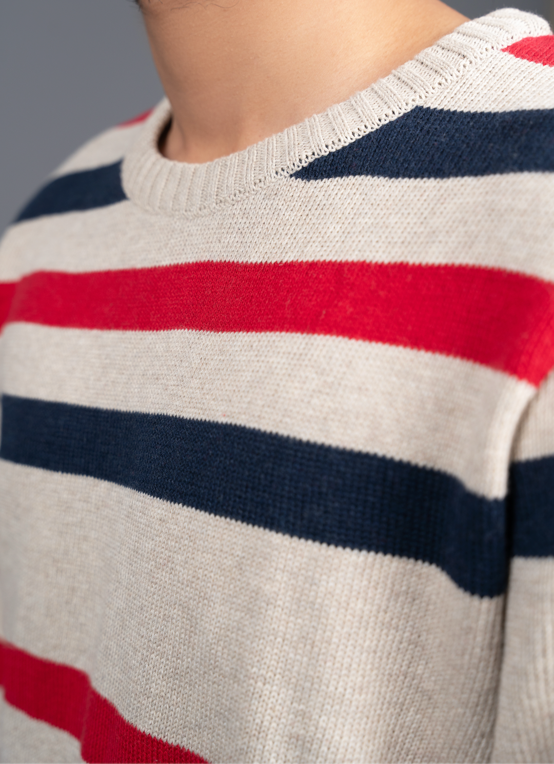 Classic Striped Crew Neck Sweater - Red & Navy