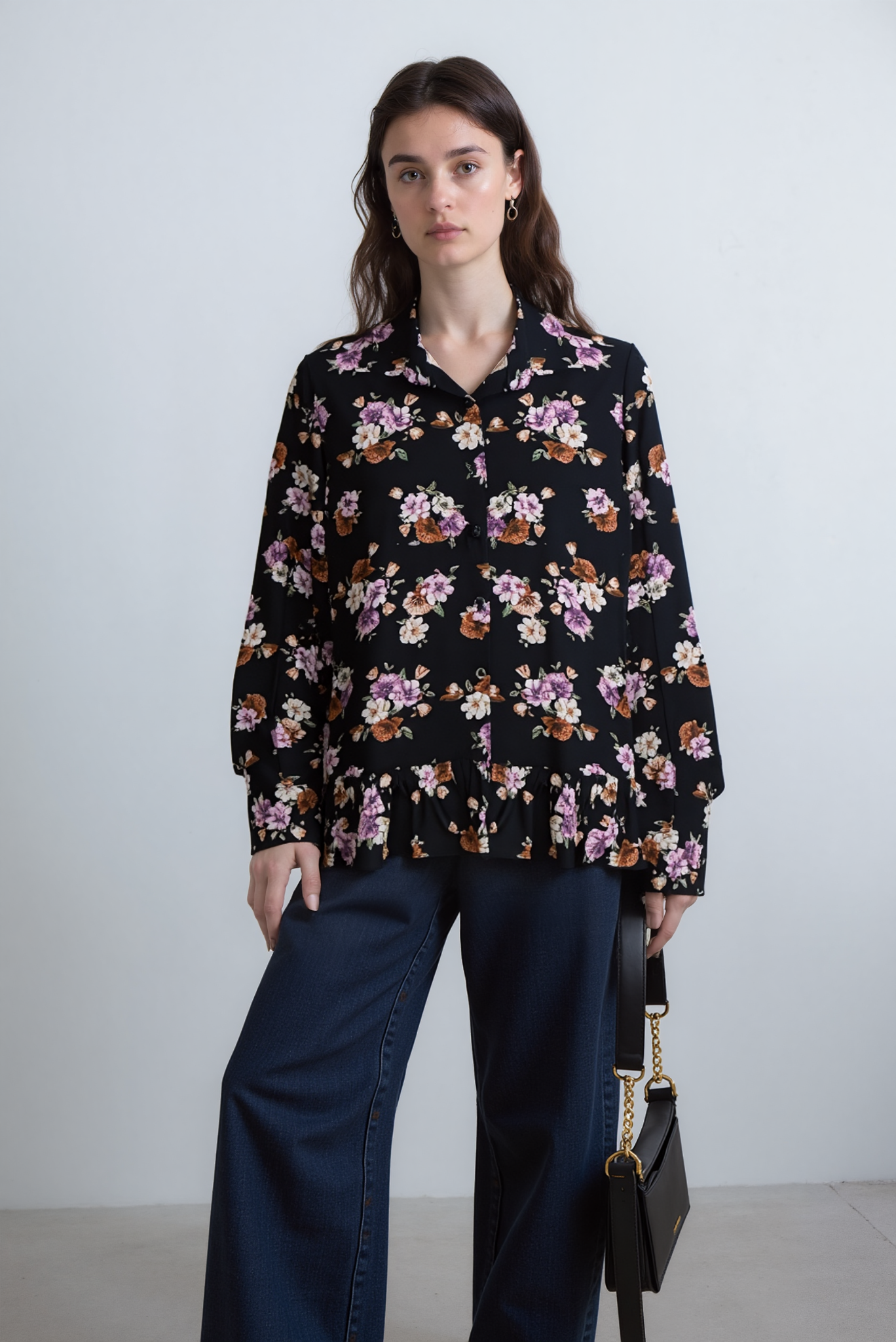 FLOWER BLACK PRINTED TOP/SHIRT