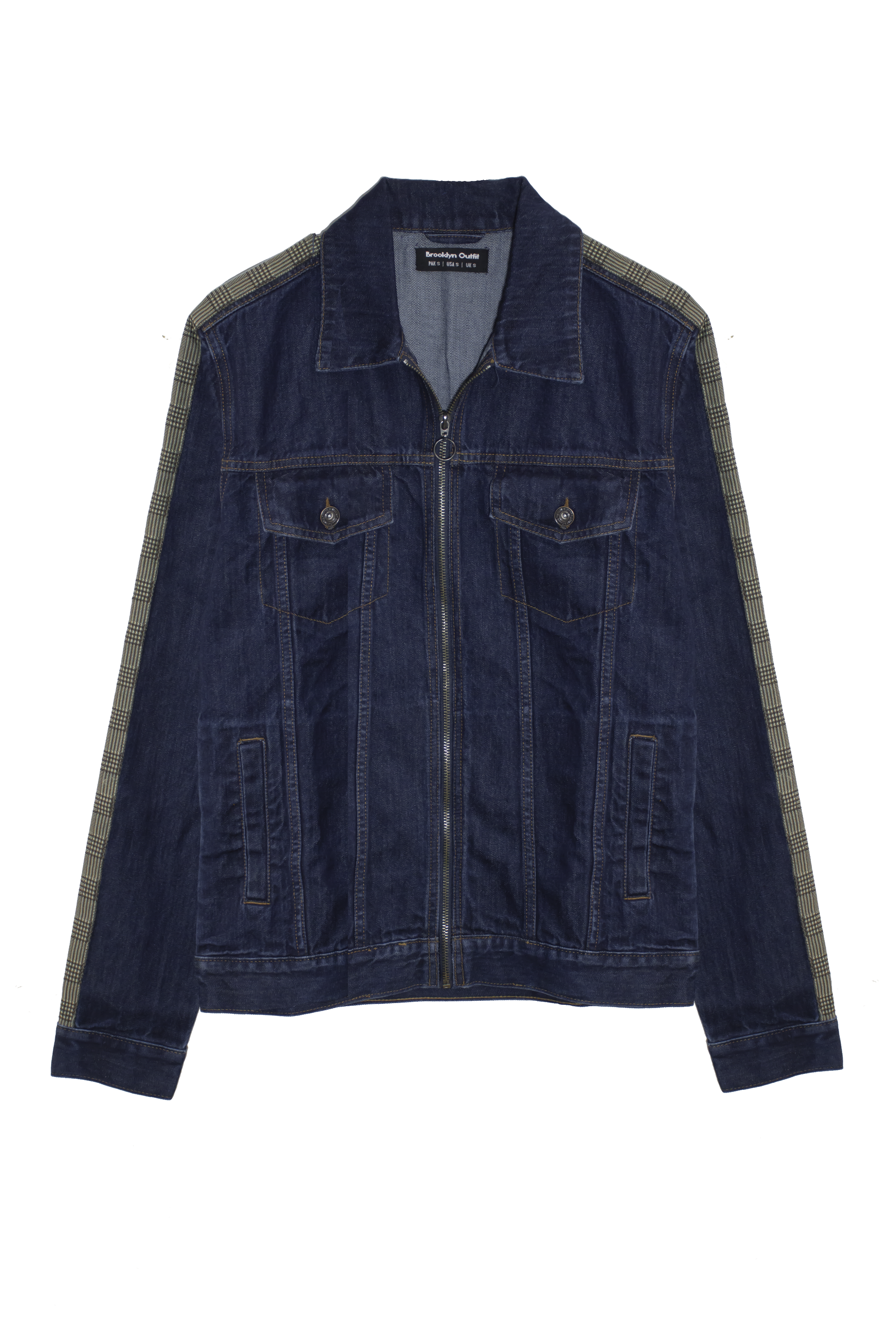 Men's Navy Jacket with Checkered Sleeves