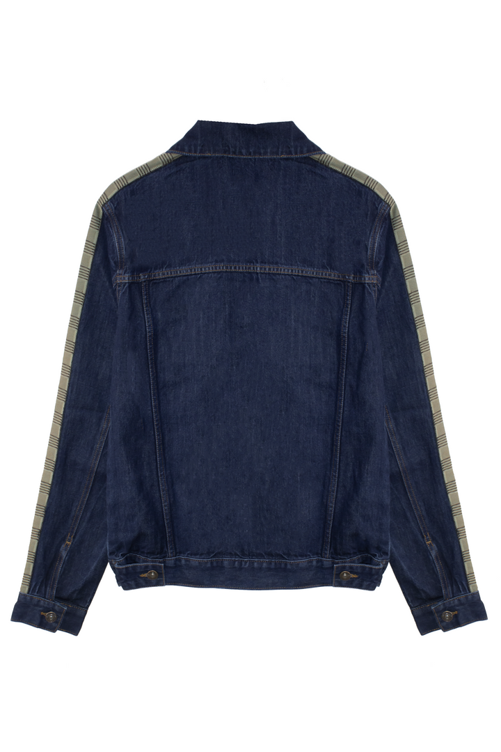 Men's Navy Jacket with Checkered Sleeves