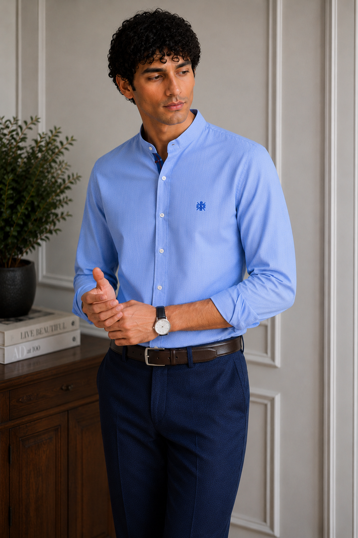 MEN CHAMBRAY SHIRT WITH EMBROIDERY ON CHEST