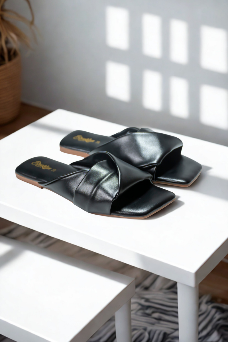 Black Crossover Slide Sandals