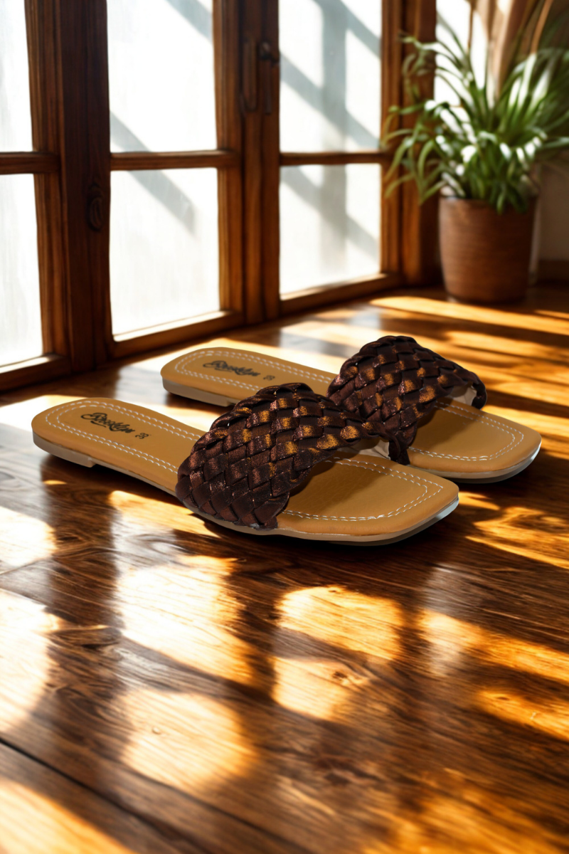 Brown Braided Slide Sandals