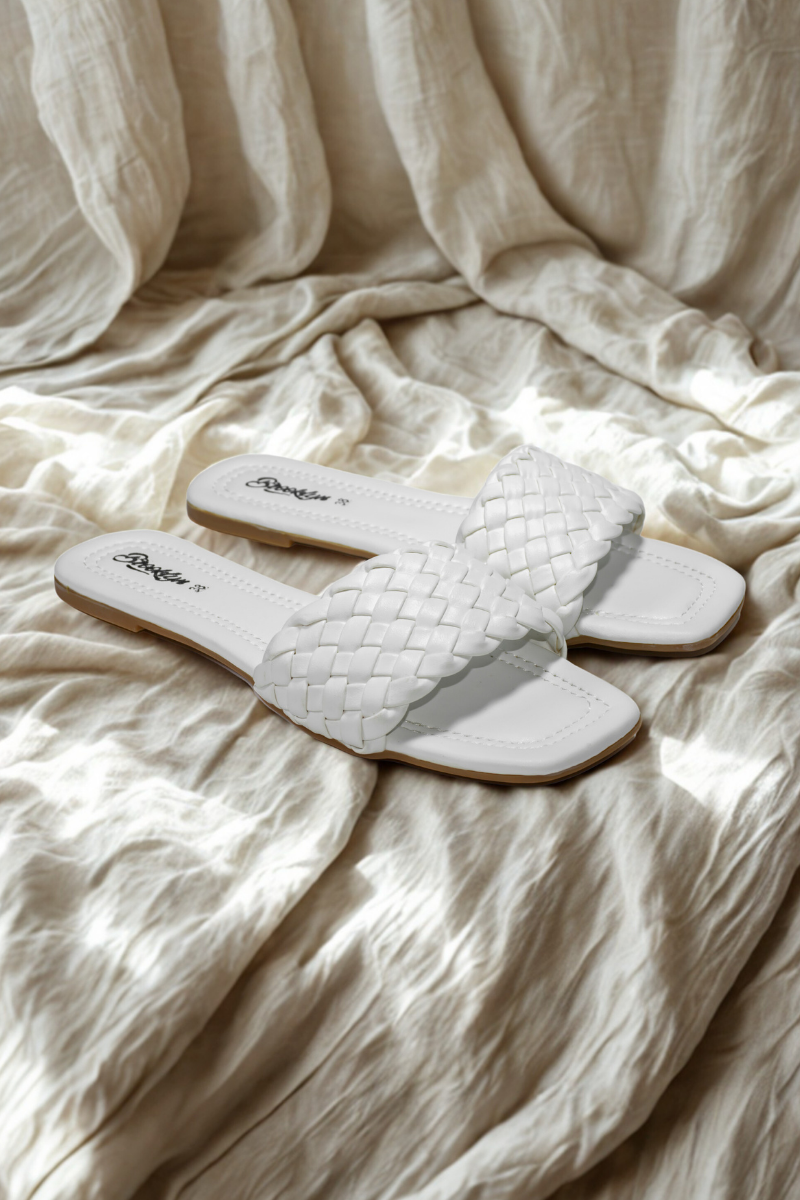 White Braided Slide Sandals