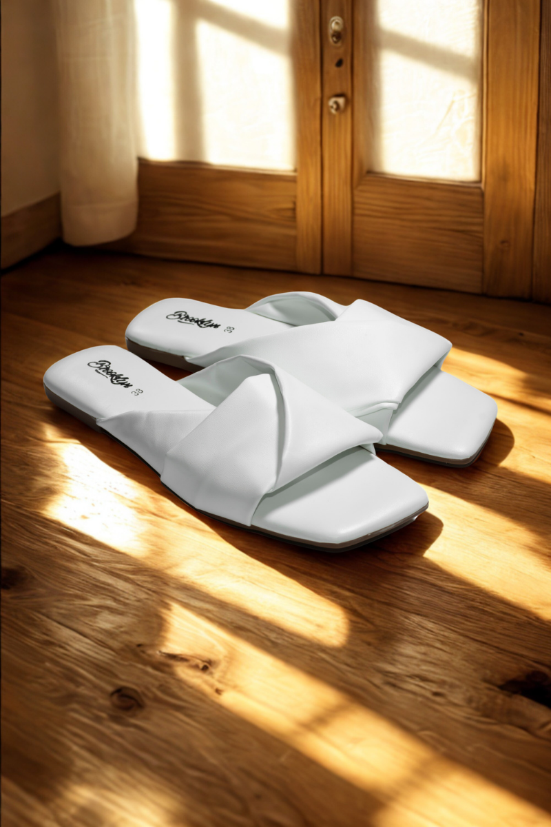 White Crossover Slide Sandals