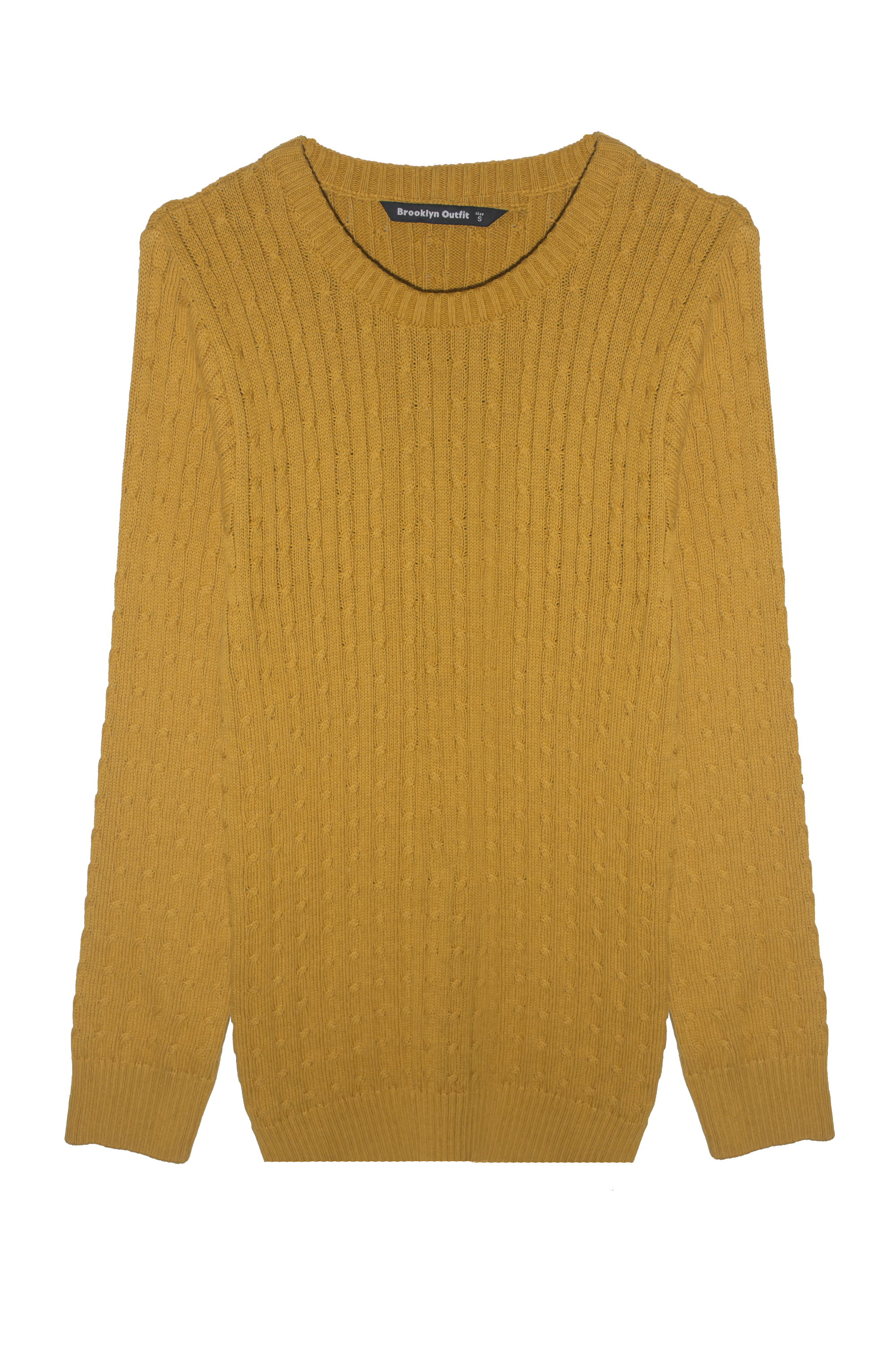 Cable Knit Crew Neck Sweater - Mustard