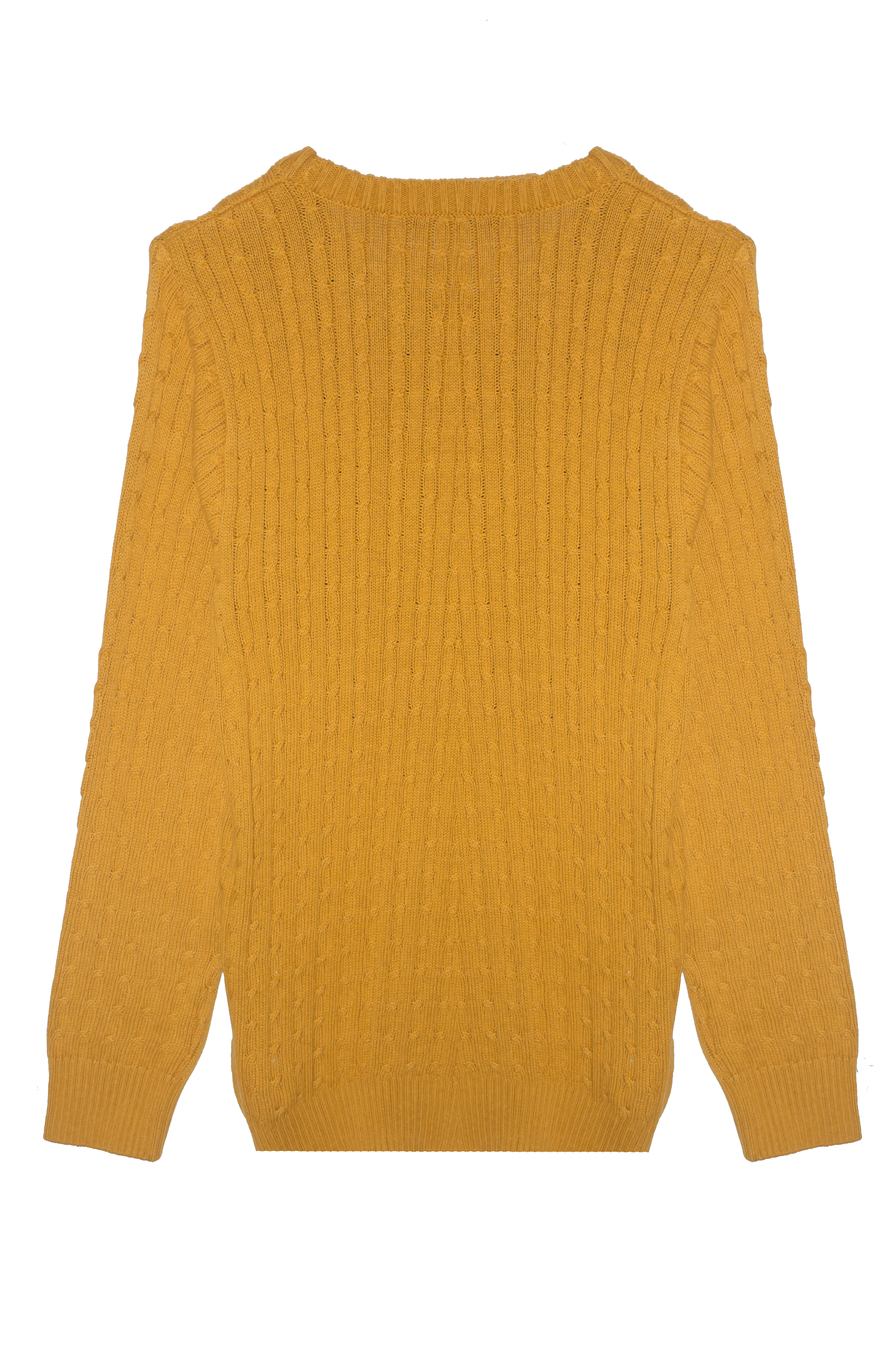 Cable Knit Crew Neck Sweater - Mustard