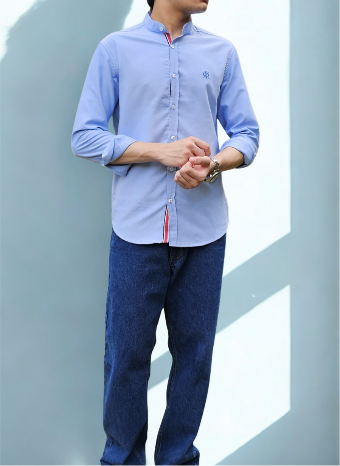 MEN CHAMBRAY SHIRT WITH EMBROIDERY ON CHEST